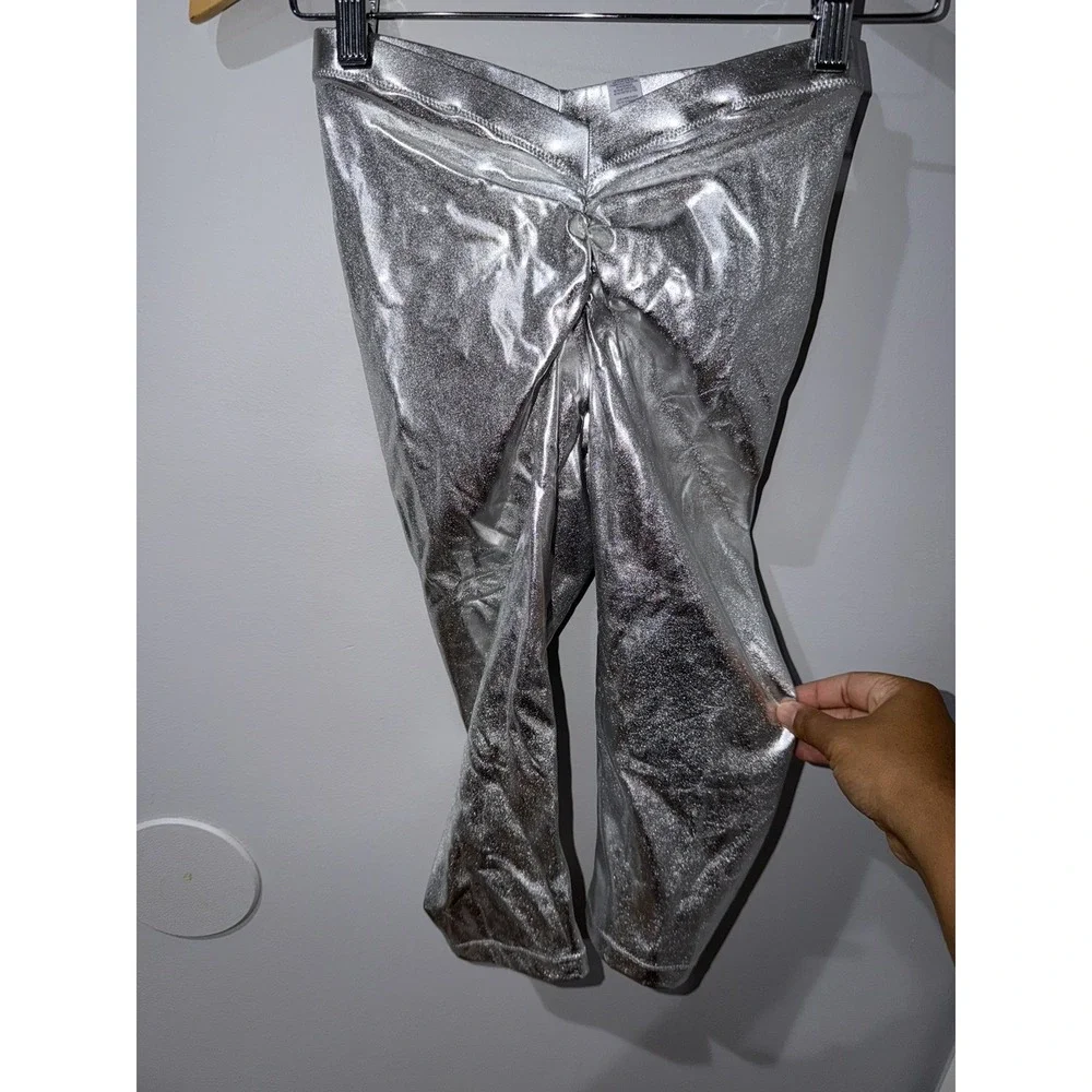 NWT SKIMS Metallic Swim V Waist Pant Size XXS Nickel 1